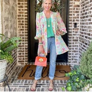 Cabi‎ Colorful Tropical Jungle Print Sheer Swimsuit Bathing Suit Coverup Komono